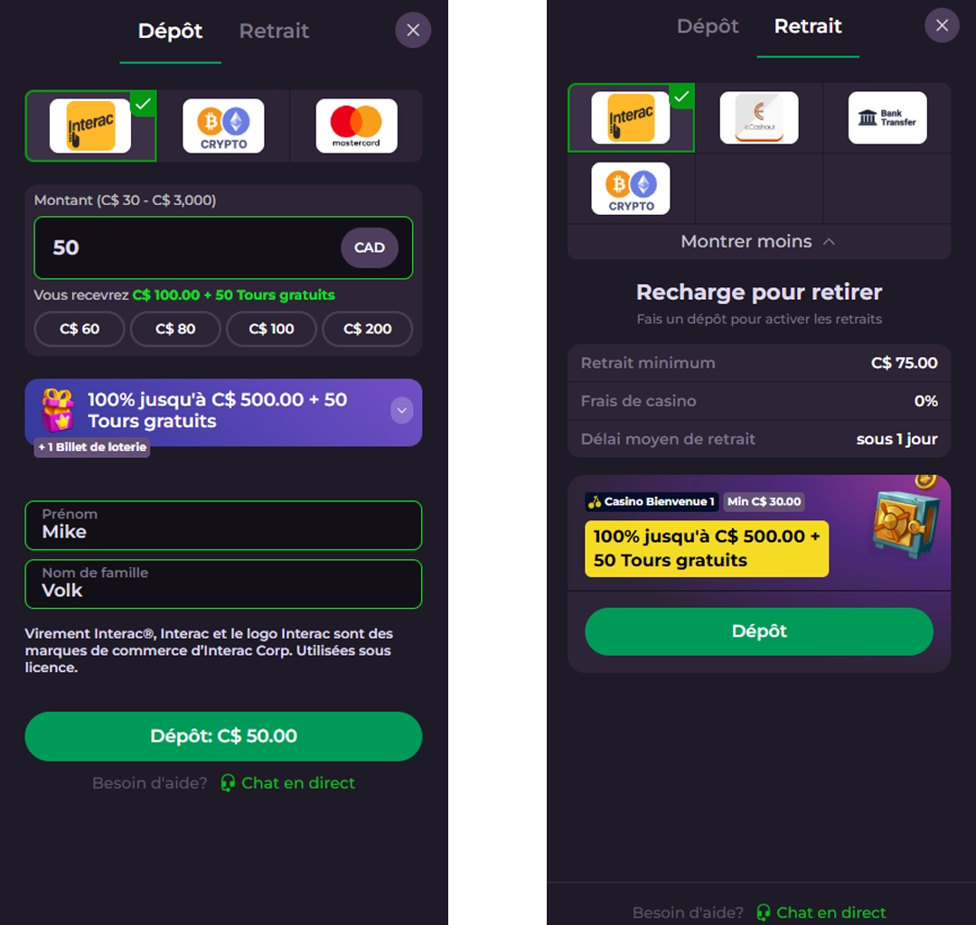 Méthodes de paiement Rockyspin